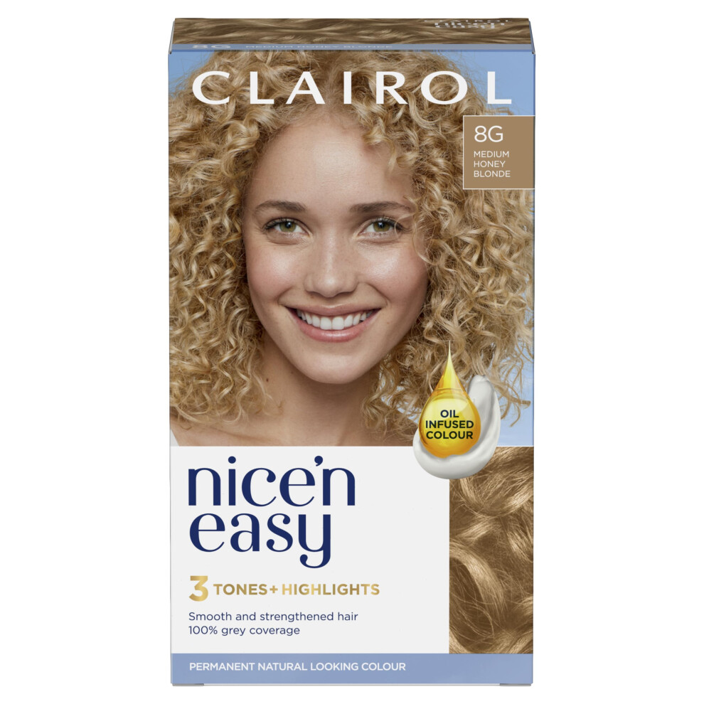 Clairol Nice'n Easy CrÃme, Natural Looking Oil Infused Permanent Hair Dye, 8G Medium Honey Blonde