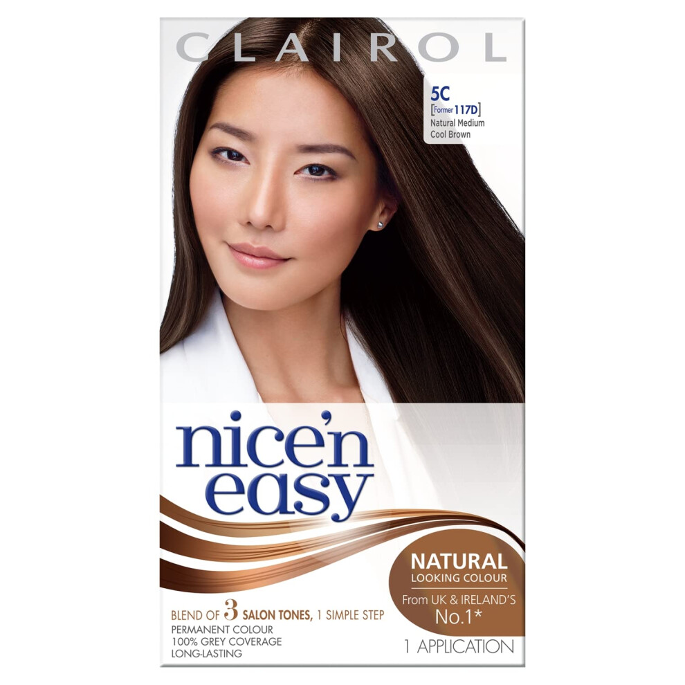 Clairol Nice'n Easy CrÃme, Natural Looking Oil Infused Permanent Hair Dye, 5C Medium Cool Brown, 1 Count (Pack of 1)