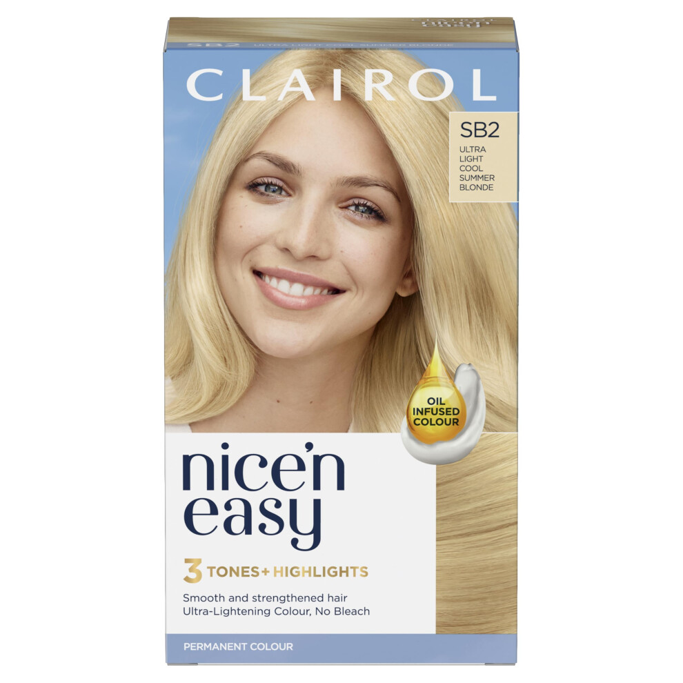 Clairol Nice'n Easy CrÃme, Natural Looking Oil Infused Permanent Hair Dye, SB2 Ultra Light Cool Summer Blonde