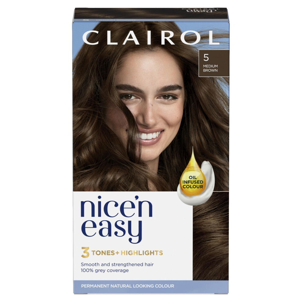 Clairol Brown Nice'n Easy CrãMe, Natural Looking Oil Infused Permanent Hair Dye, 5 Medium