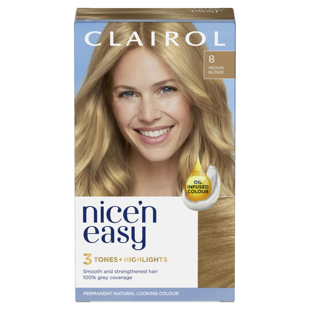 Clairol Nice'n Easy CrÃme, Natural Looking Oil Infused Permanent Hair Dye, 8 Medium Blonde