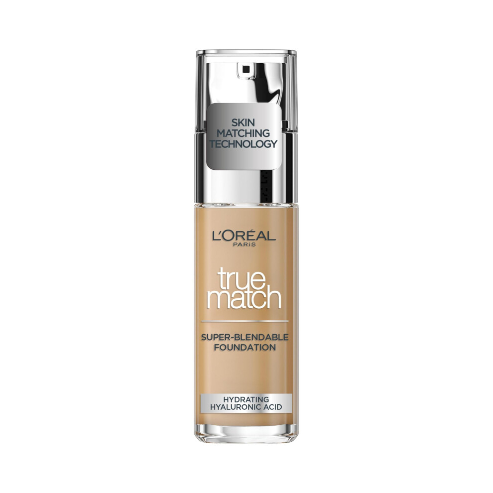 L'Oreal Paris True Match Liquid Foundation, Skincare Infused with Hyaluronic Acid, SPF 17, Available in 40 Shades, 4.5N True Beige, 30 ml