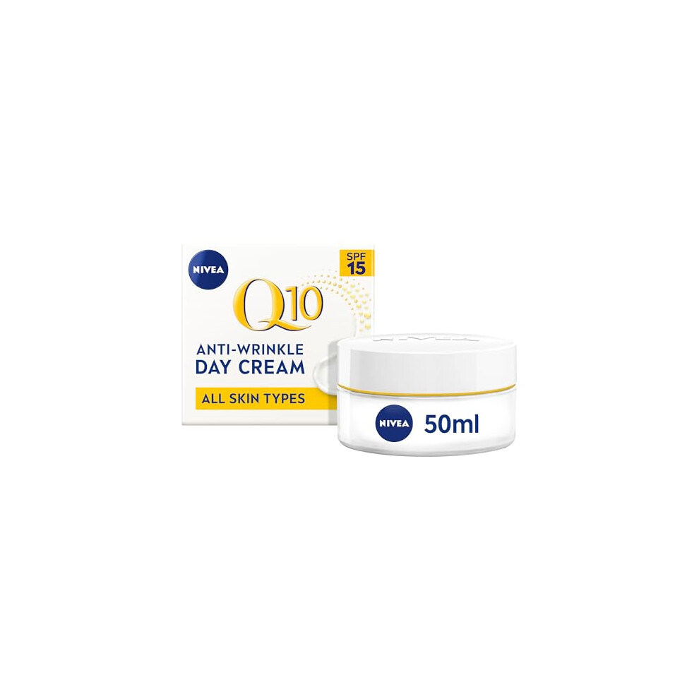 NIVEA Q10 Anti-Wrinkle Power Firming Day Cream SPF 15 (50ml), Anti-Wrinkle Face Cream with Skin Identical Q10 and Creatine, Face Cream for Wrinkles