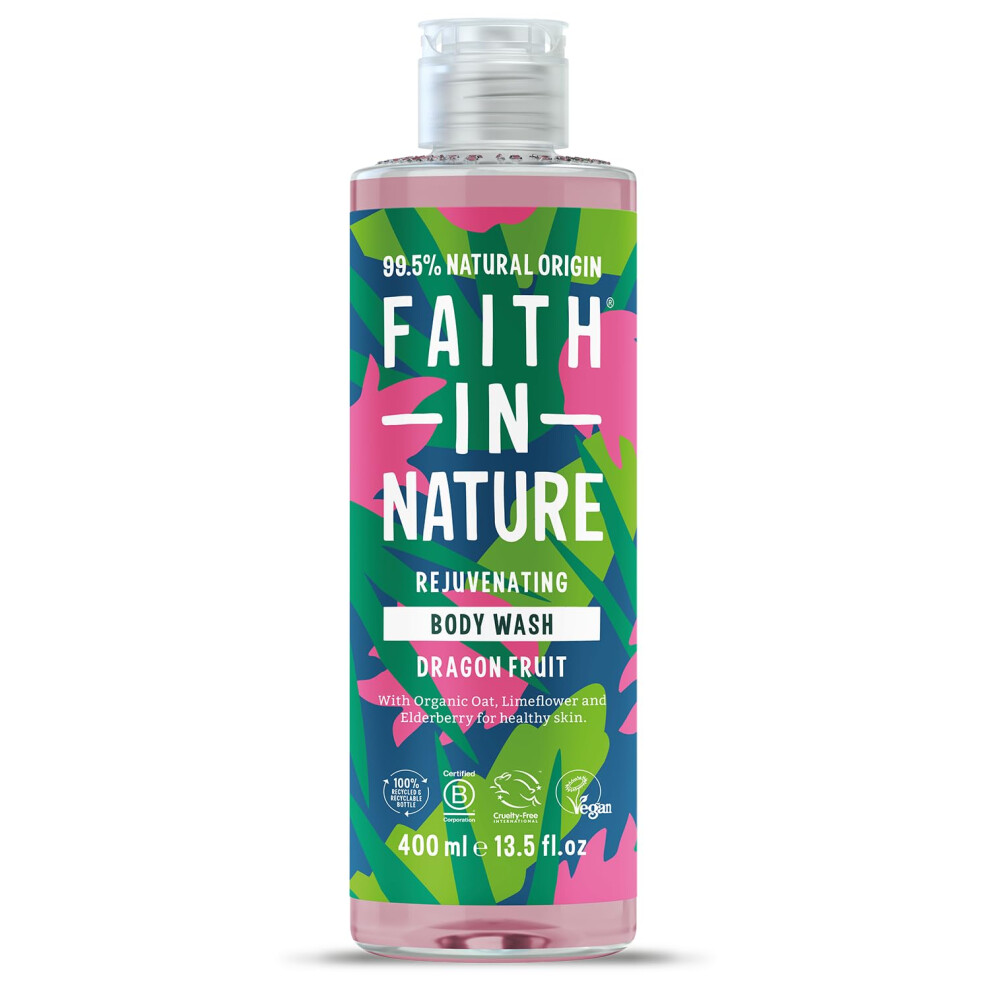 Faith In Nature Natural Dragon Fruit Body Wash, Rejuvenating Shower Gel, Vegan and Cruelty Free, No SLS or Parabens, 400 ml