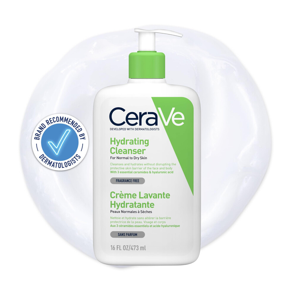 CeraVe Hydrating Cleanser for Normal to Dry Skin 473ml with Hyaluronic Acid & 3 Essential Ceramides