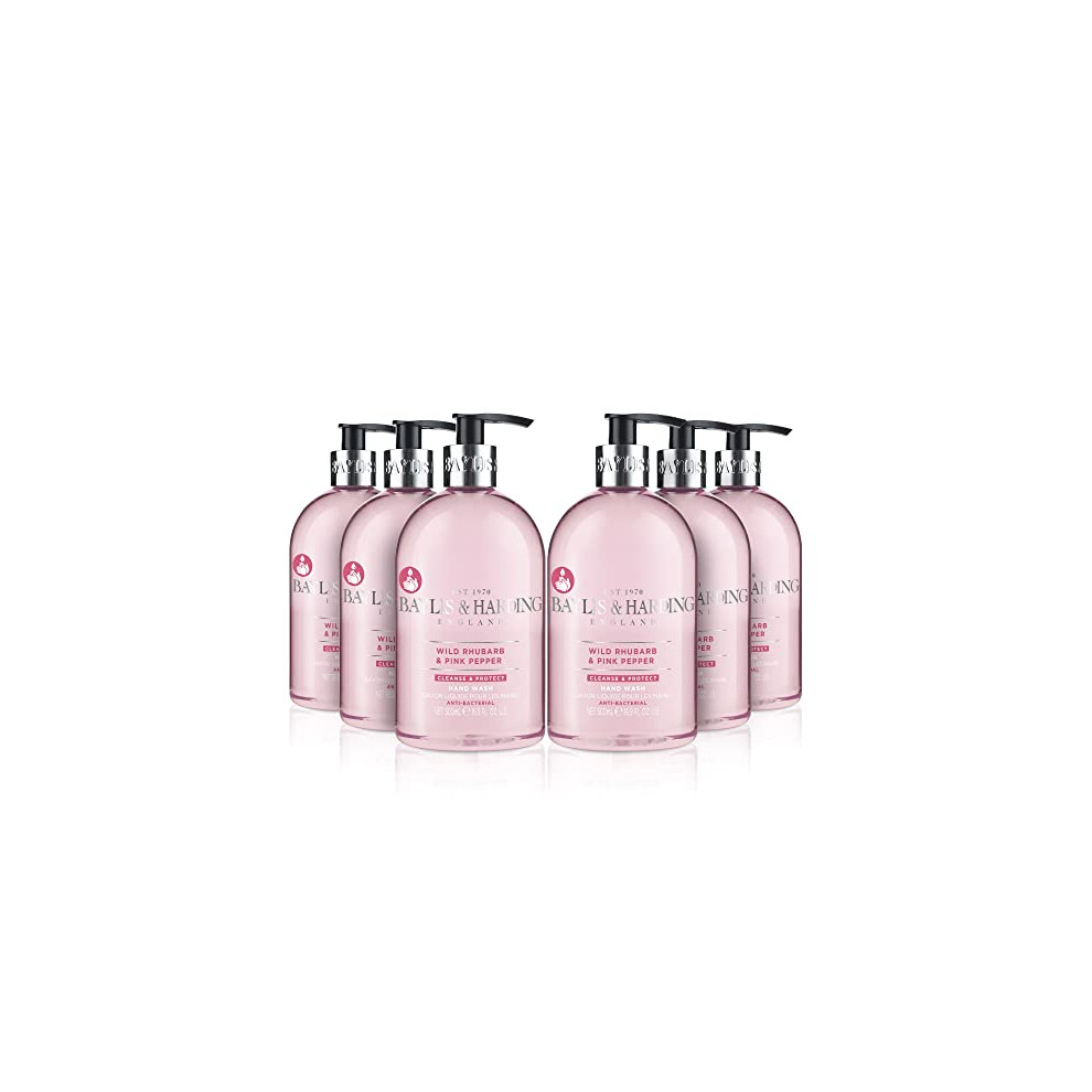 Baylis & Harding Wild Rhubarb & Pink Pepper Anti-Bacterial Hand Wash, 500 ml (Pack of 6) - Vegan Friendly