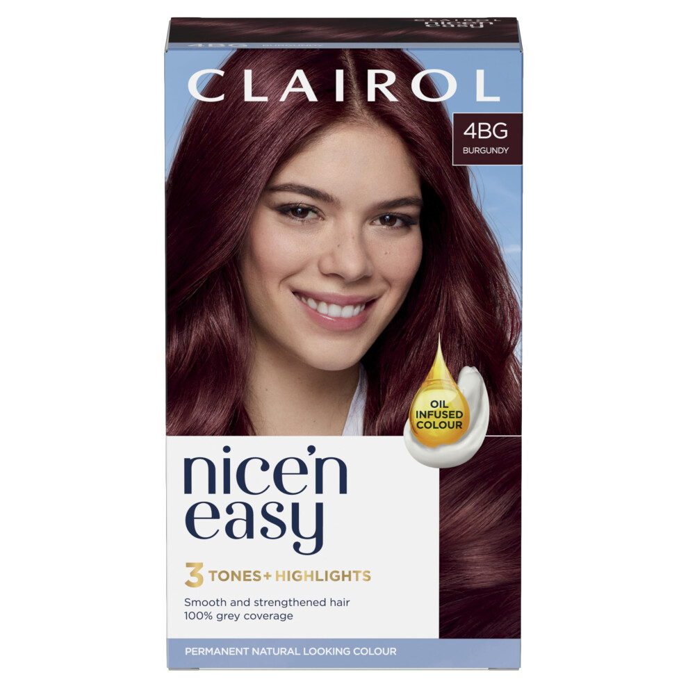 Clairol Nice'n Easy CrÃme, Natural Looking Oil Infused Permanent Hair Dye, 4BG Burgundy