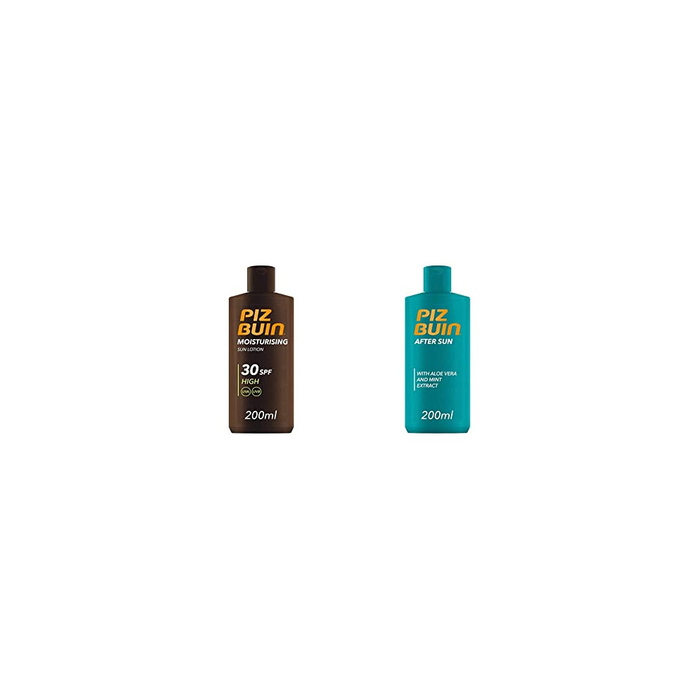 Piz Buin Moisturising Sun Lotion and Soothing & Cooling After Sun Lotion Bundle Set | SPF 30 | Helps Prevent Peeling