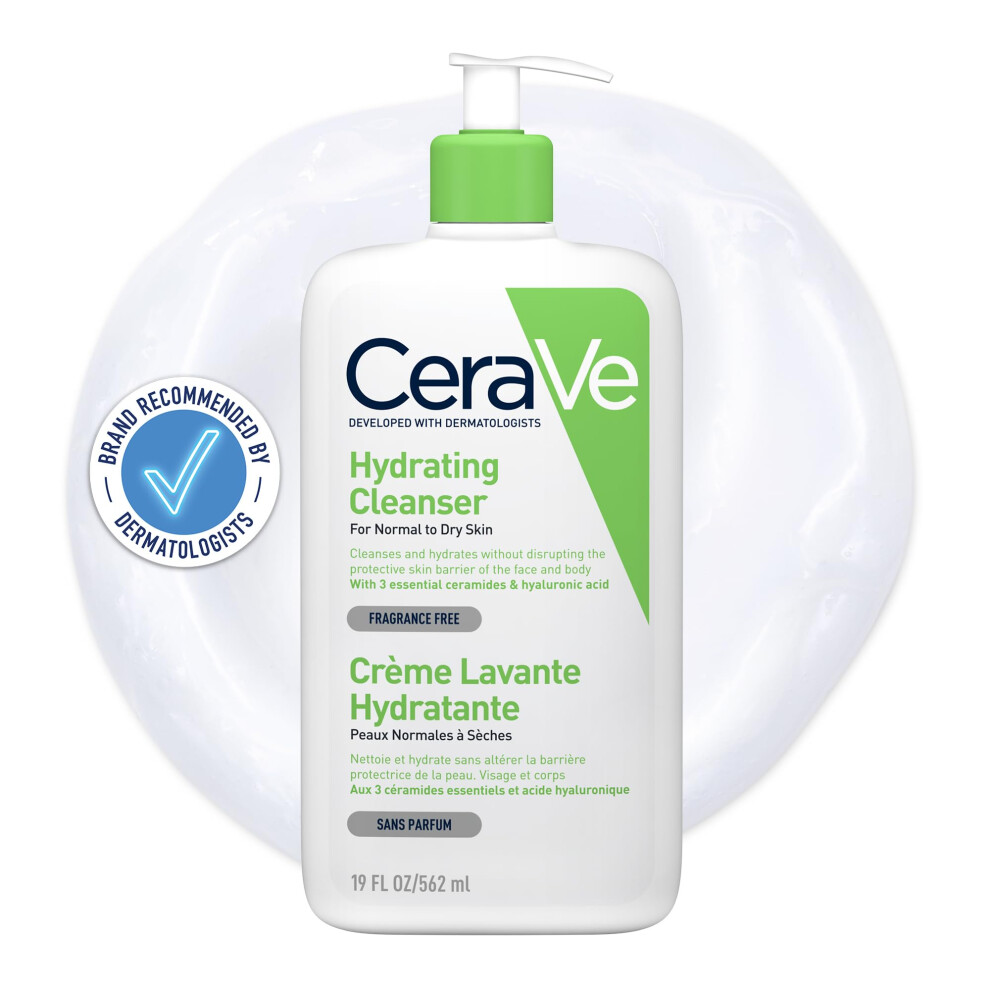 CeraVe Hydrating Cleanser, Face & Body, With 3 essential ceramides & hyaluronic acid, Fragrance & soap free, For normal to dry skin, 562 ml/19 fl oz