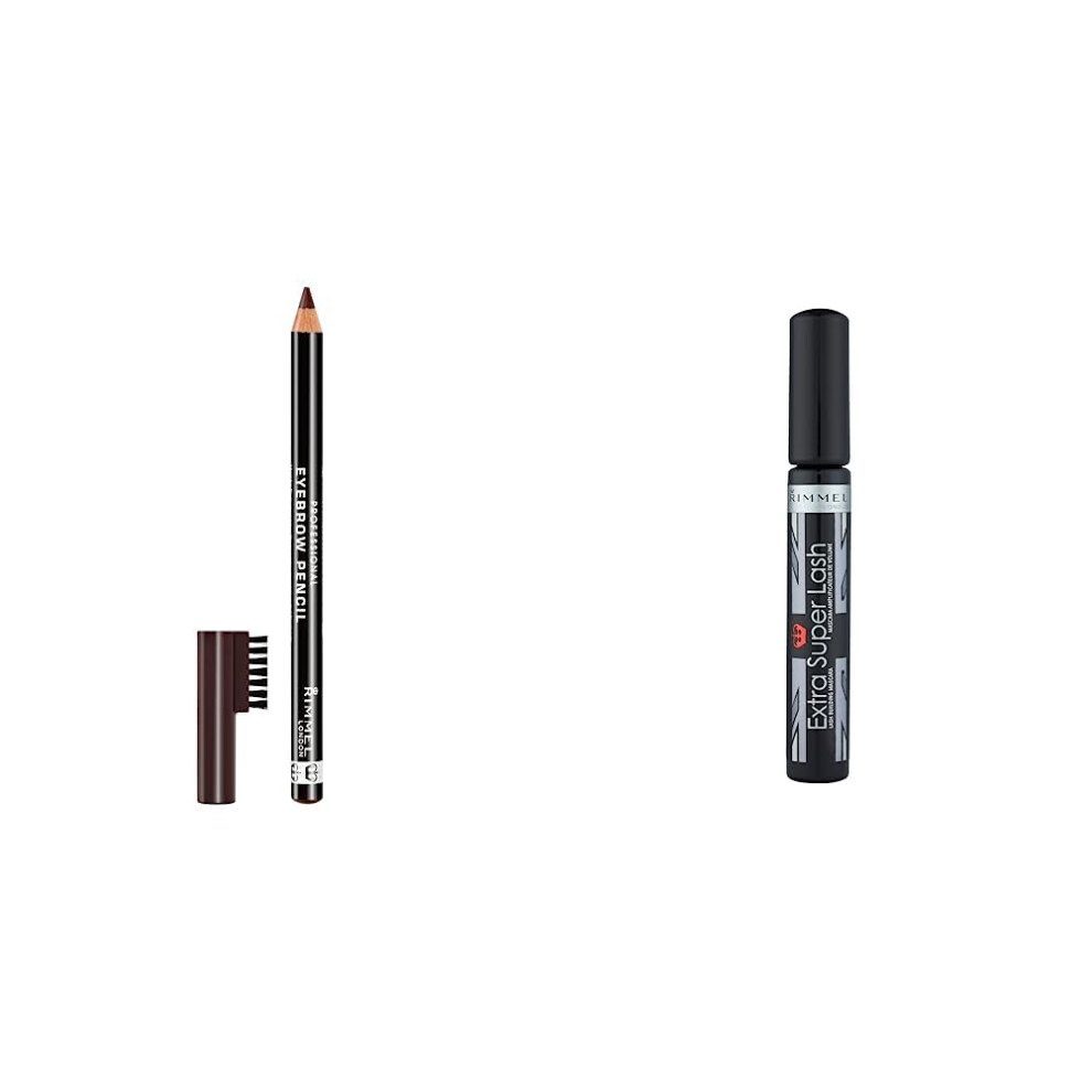 Rimmel London Professional Eyebrow Pencil, Dark Brown, 1.4g & London Extra Super Lash Volumising Mascara, 8ml