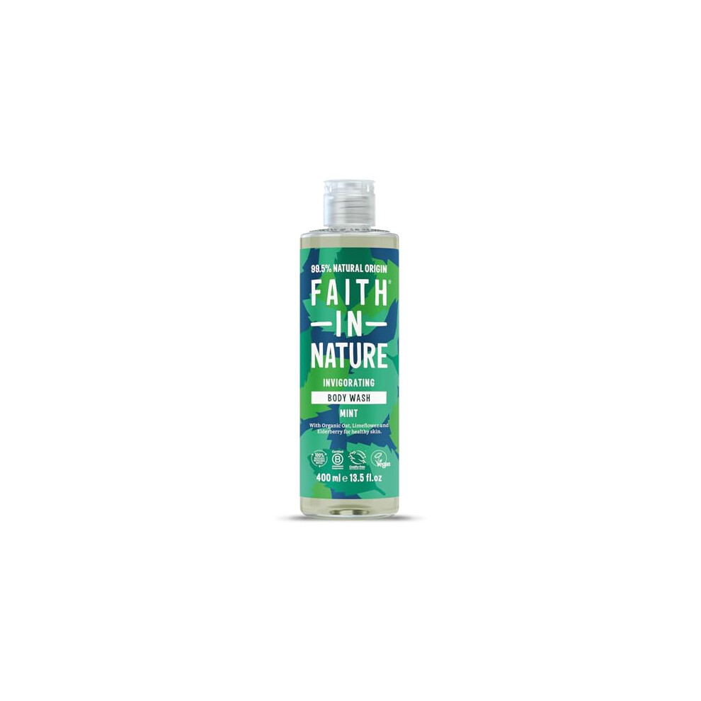 Faith In Nature Natural Mint Body Wash, Invigorating Shower Gel, Vegan & Cruelty Free, No SLS or Parabens, 400m