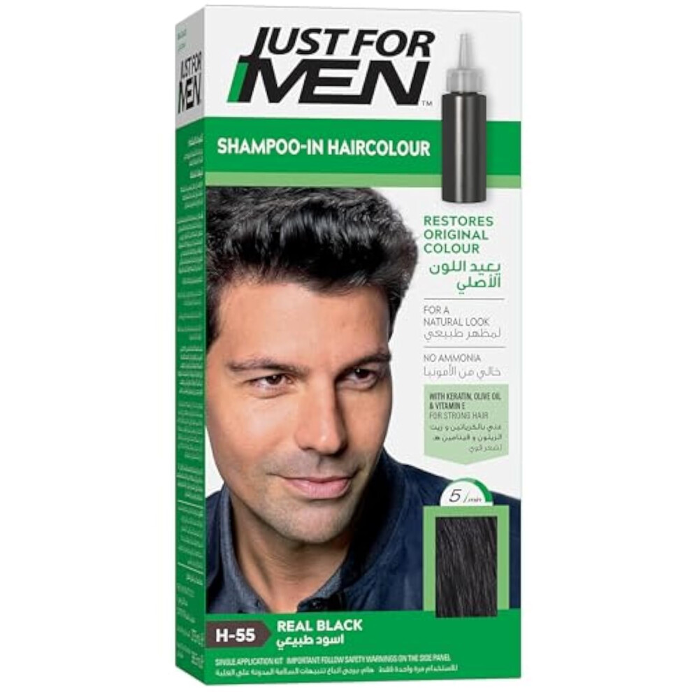 Just For Men Original Formula Real Black Hair Dye, Targets Only The Grey Hairs, Restoring The Original Colour For a Natural Look Ã¢ H-55 Real Black