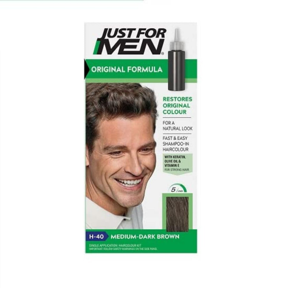 Just For Men Original Formula Medium-Dark Brown Hair Dye, Targets Only The Grey Hairs, Restoring The Original Colour For a Natural Look Ã¢ H40