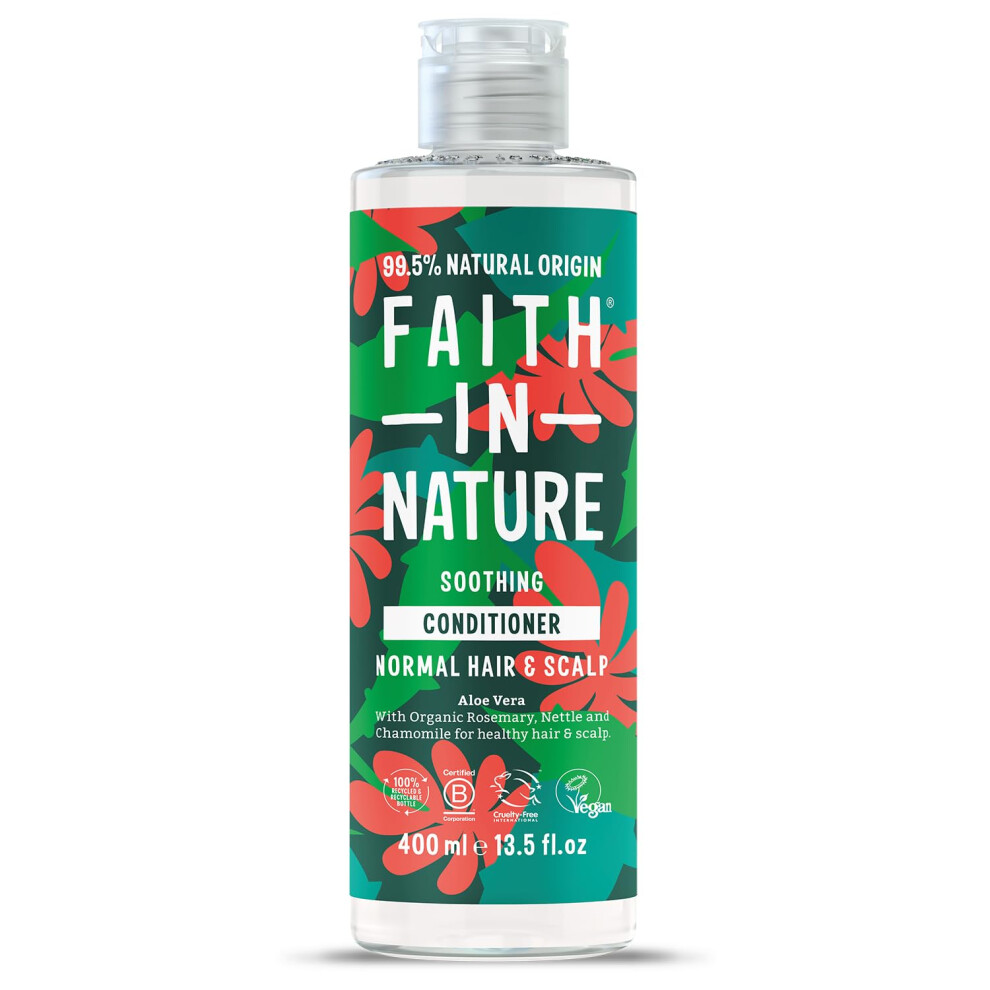 Faith In Nature Organic Aloe Vera Conditioner, Soothing for Normal Hair & Scalp, Vegan & Cruelty Free, No SLS, Silicones or Parabens, 400ml