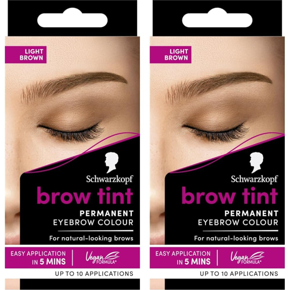 Schwarzkopf Brow Tint Professional formula Eyebrow Dye Brow Tinting Kit with Gentle Permanent Colour - Light Brown (Pack of 2)