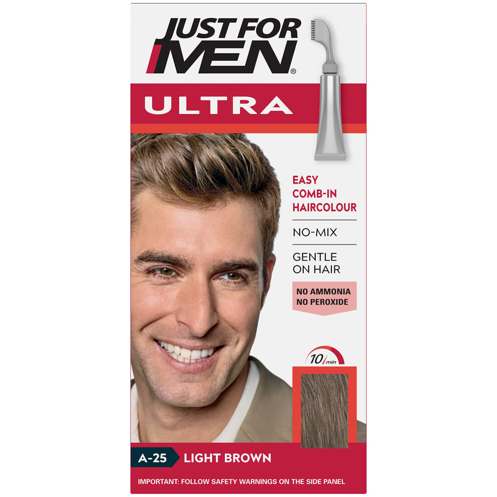 Just For Men Ultra Light Brown Hair Colour Dye, No Mix Comb-In Applicator to Comb Away The Greys, Ammonia & Peroxide Free Ã¢ A25