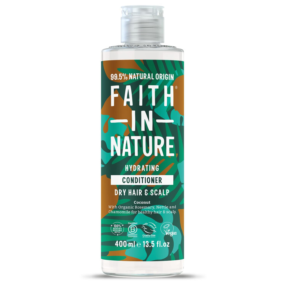 Faith In Nature Organic Coconut Conditioner, Hydrating for Dry Hair & Scalp, Vegan & Cruelty Free, No SLS, Silicones or Parabens, 400ml