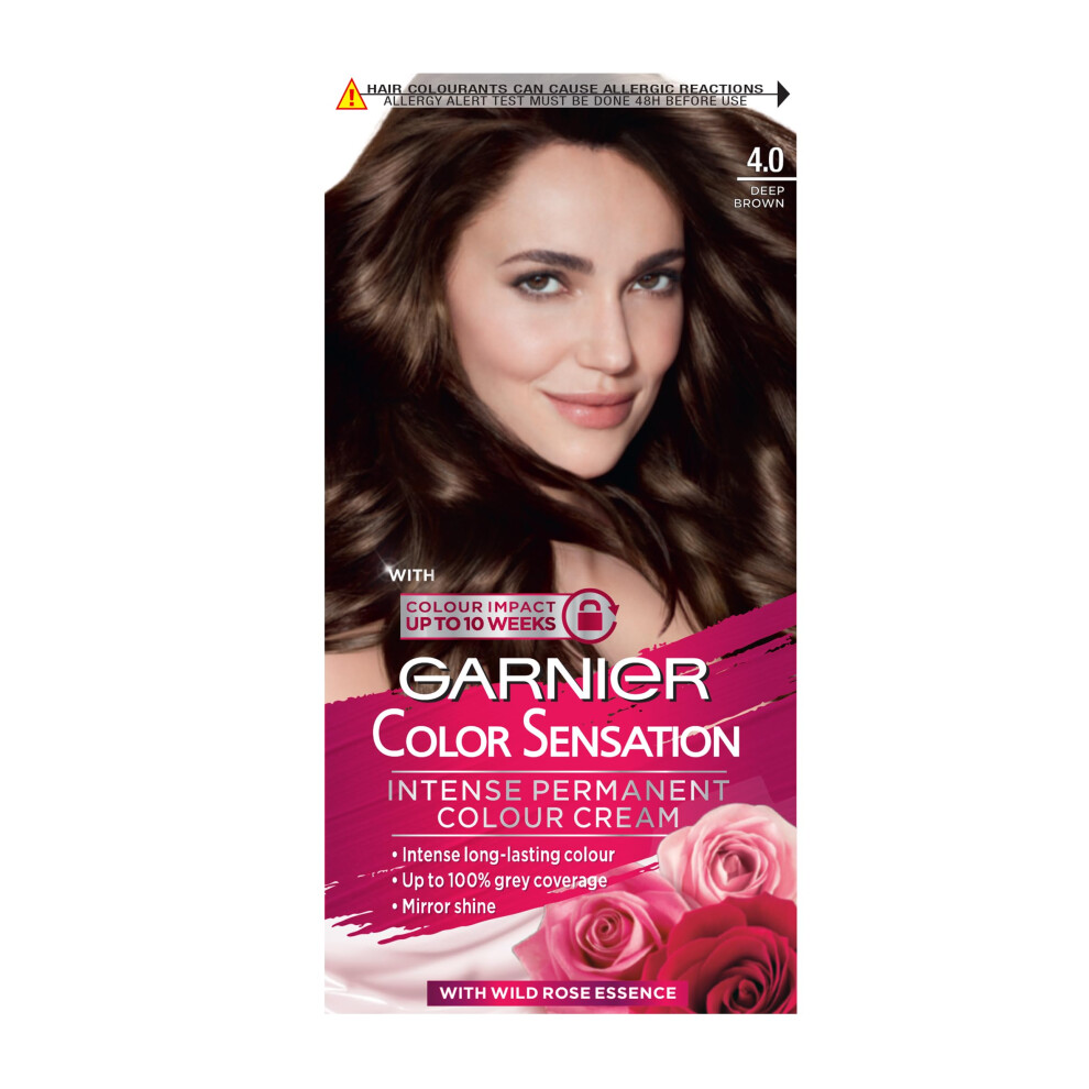 Garnier Color Sensation Brown Hair Dye Permanent, 4.0 Deep Brown, 1 Count (Pack of 1)