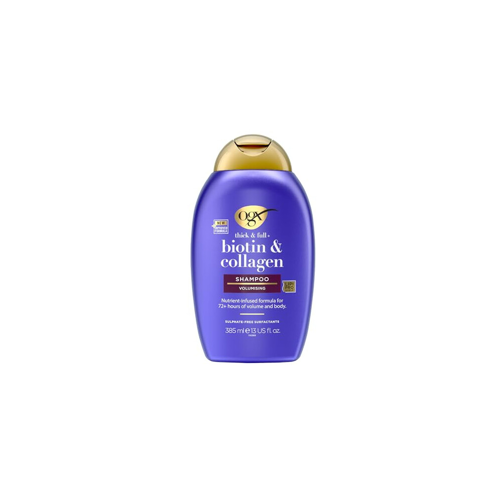 OGX Biotin & Collagen Volumising and Thickening Shampoo, for Thick and Full Hair, Sulfate Free Shampoo 385ml