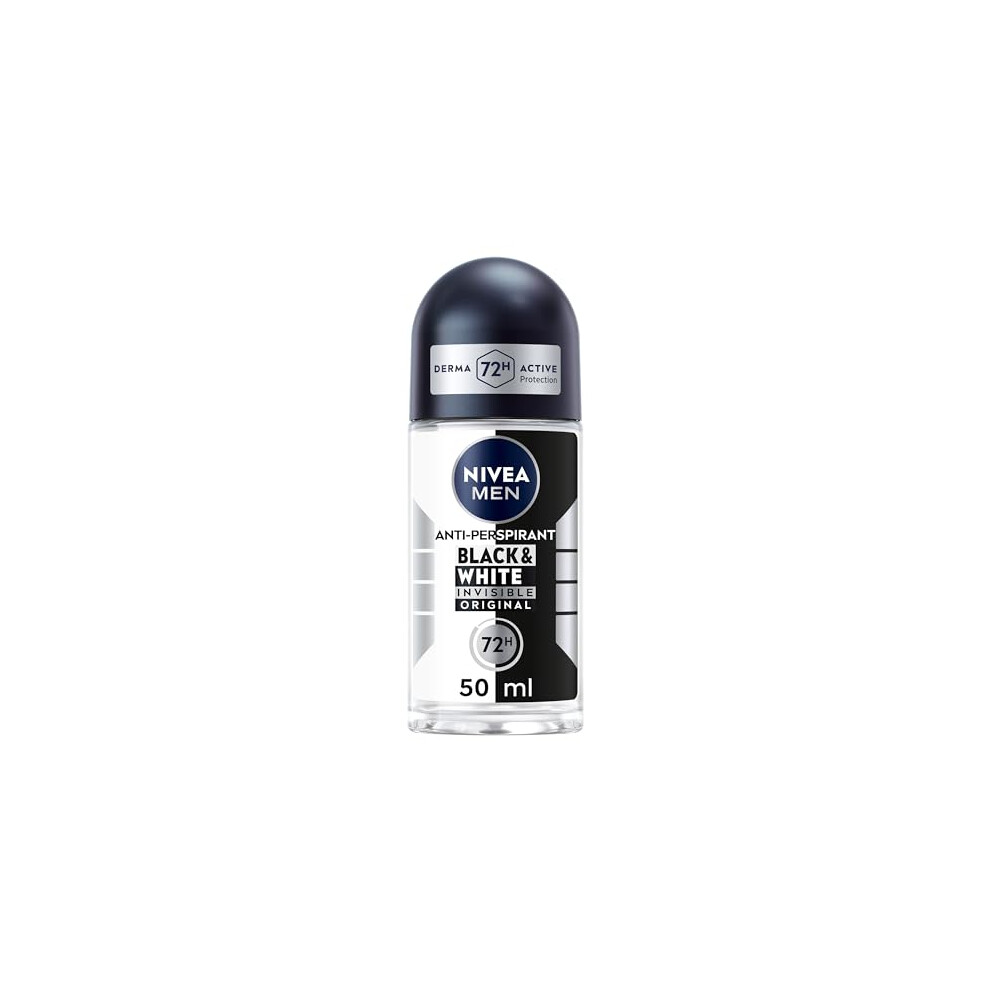 NIVEA MEN Black & White Original Anti-Perspirant Roll On (50ml), 72hr Anti-Sweat Roll On Deodorant for Men, No Stains on Black and White Clothes