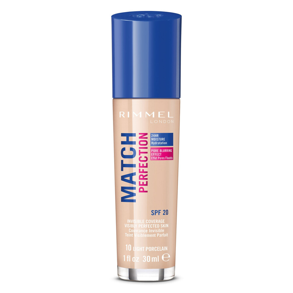 Rimmel Match Perfection Liquid Foundation, SPF 20 - 10 Light Porcelain, 30ml