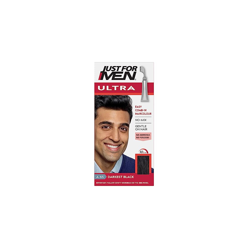 Just For Men Ultra Darkest Black Hair Colour Dye, No Mix Comb-In Applicator to Comb Away The Greys, Ammonia & Peroxide Free Ã¢ A65