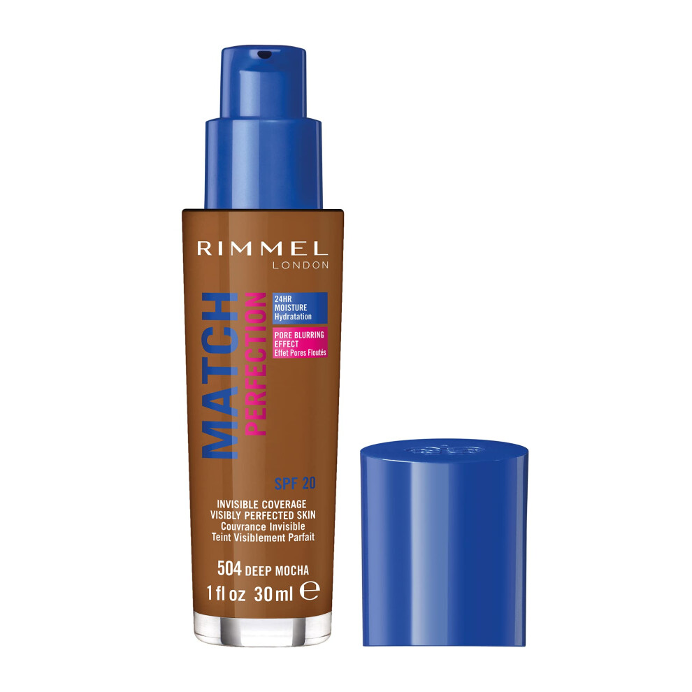 Rimmel Match Perfection Foundation, SPF 20, 504 Deep Mocha, 30ml