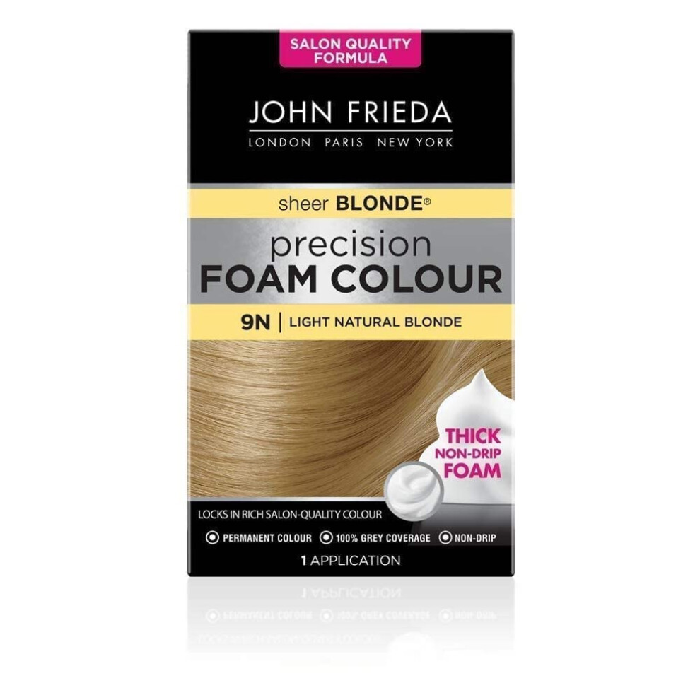 John Frieda Sheer Blonde Precision Foam Colour 9N Light Natural Blonde Hair Dye for Blonde Hair, Non-Drip Permanent Hair Colour, 100% Grey Coverage