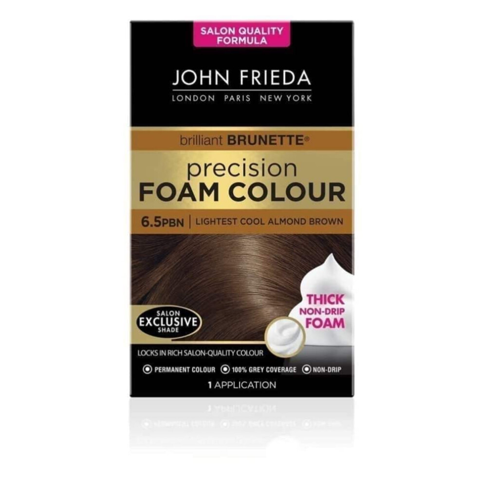 John Frieda Precision Foam Colour 6.5Pbn, Salon Finish Hair Dye, 100 Percent Grey Coverage, Lightest Cool Almond Brown