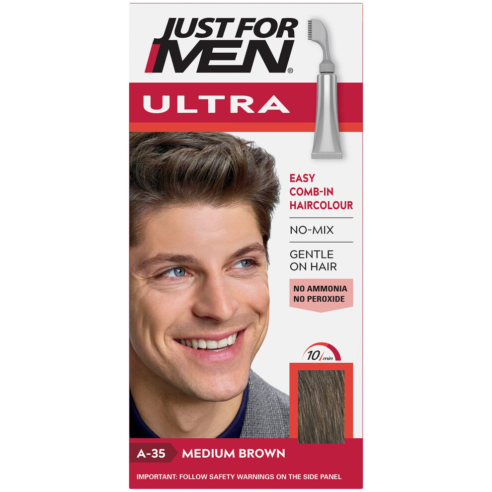 Just for Men Ultra Medium Brown Hair Colour Dye For Short Hair, Comb Away The Greys Ã¢ A35