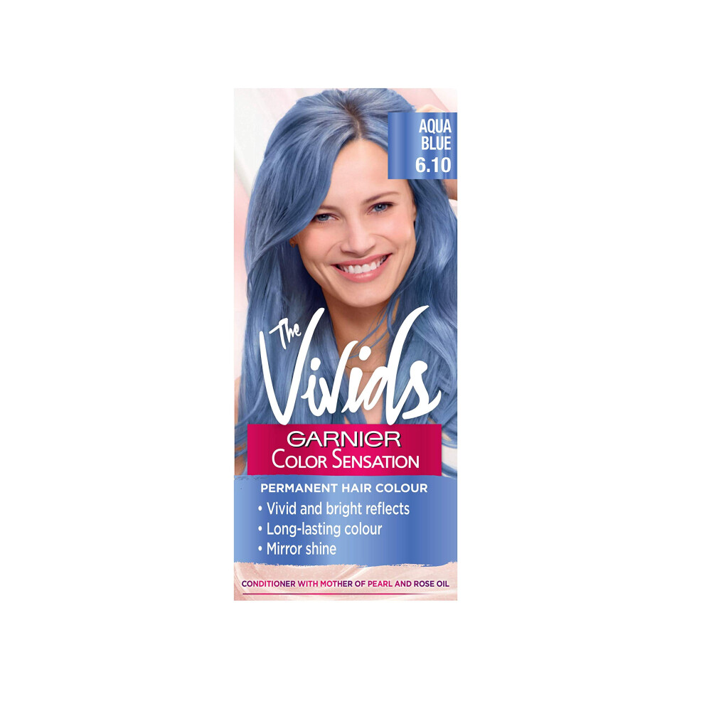 Garnier Color Sensation Vivids Blue Hair Dye Permanent 6.10 Aqua Blue, ivory