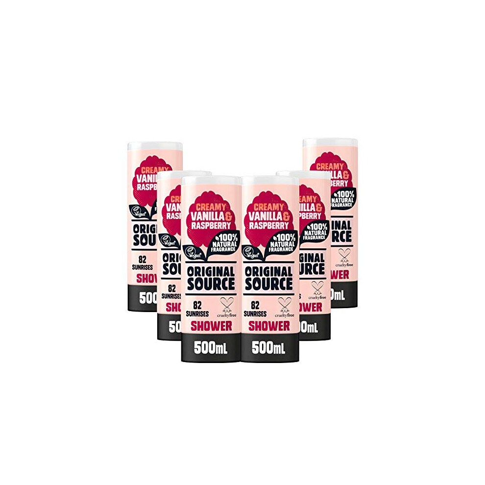 Original Source Vanilla Milk and Raspberry Shower Gel, 100 Percent Natural Fragrance, Vegan, Cruelty Free, Paraben Free, Bulk Buy, Pack of 6 x 500 ml