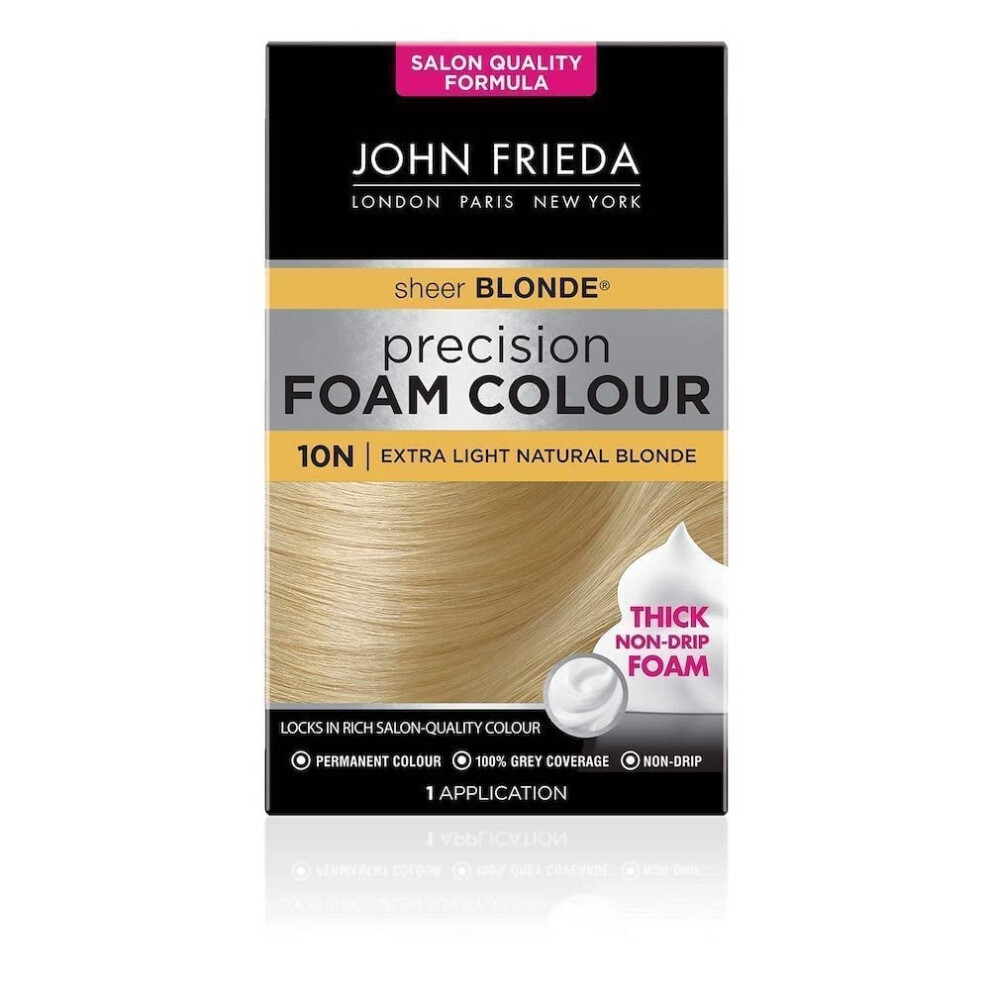 John Frieda Sheer Blonde Precision Foam Colour 10N Extra Light Blonde Hair Dye Blonde Hair, Non-Drip Permanent Hair Colour, 100% Grey Coverage