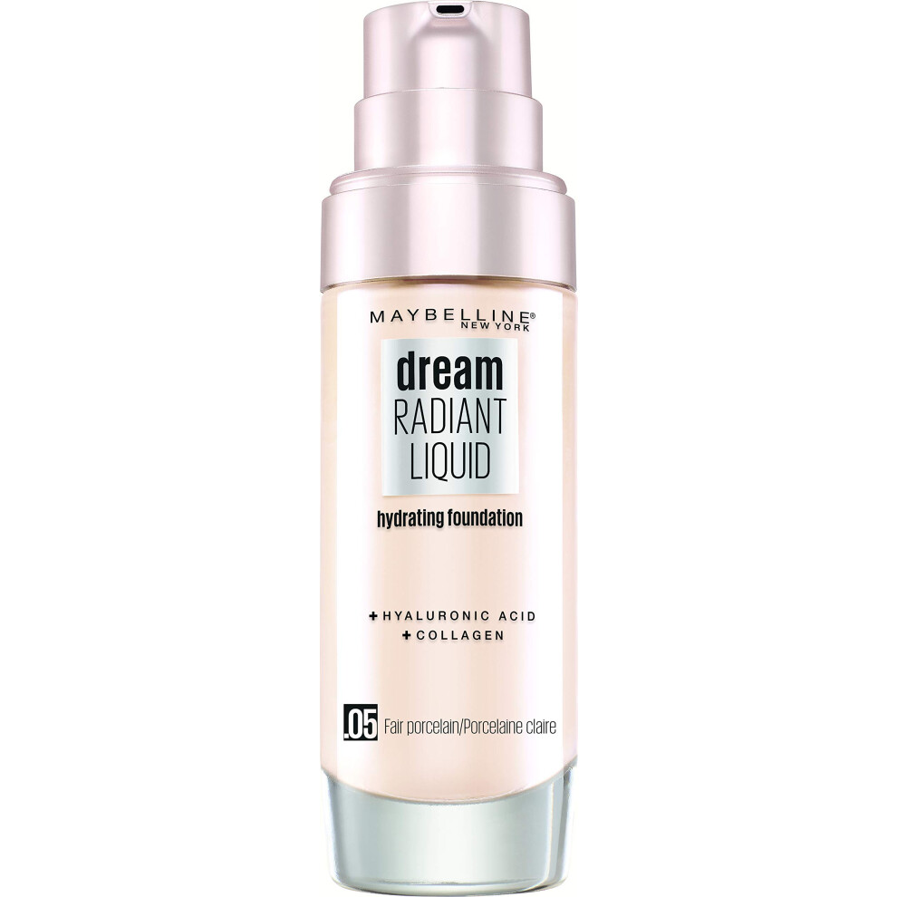 Maybelline New York Make-Up, Dream Radiant Liquid Make-Up, Liquid Foundation, No. 05 Fair Porcelain, 30 ml