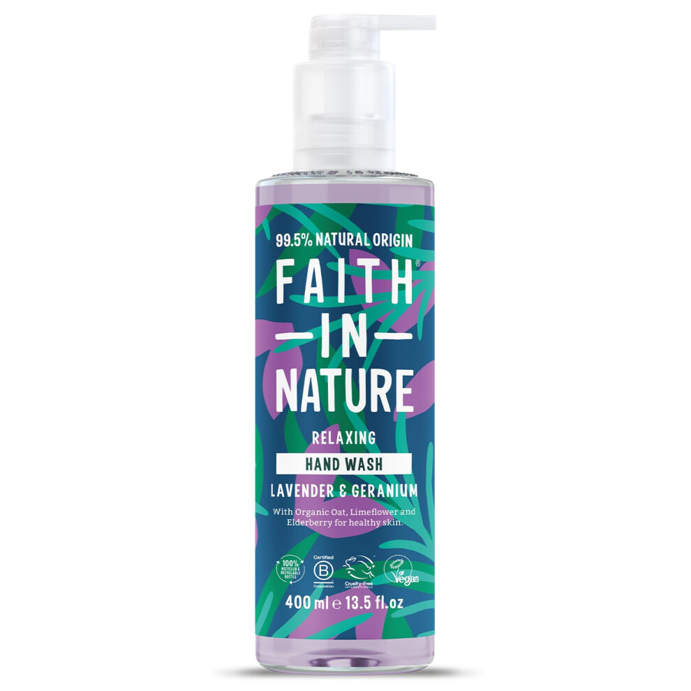 Faith In Nature Natural Lavender and Geranium Liquid Hand Wash, Relaxing, Vegan and Cruelty Free, No SLS or Parabens, 400 ml