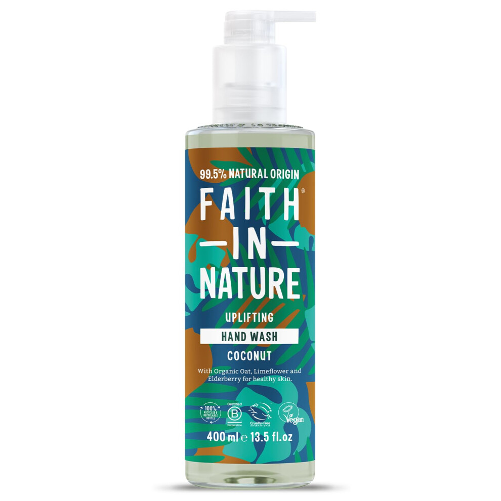 Faith In Nature Organic Coconut Liquid Hand Wash, Uplifting, Vegan and Cruelty Free, No SLS or Parabens, 400 ml