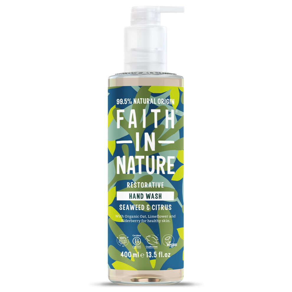 Faith In Nature Natural Seaweed and Citrus Liquid Hand Wash, Restorative, Vegan and Cruelty Free, No SLS or Parabens, 400 ml