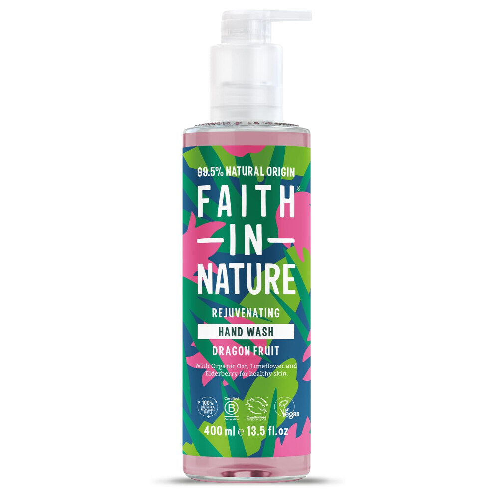 Faith In Nature Natural Dragon Fruit Liquid Hand Wash, Rejuvenating, Vegan and Cruelty Free, No SLS or Parabens, 400 ml