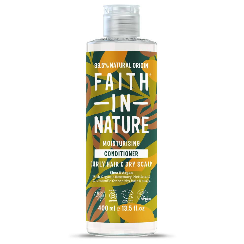 Faith In Nature Natural Shea & Argan Conditioner, Moisturising for Curly Hair & Dry Scalp, Vegan & Cruelty Free, No SLS, Silicones or Parabens, 400ml