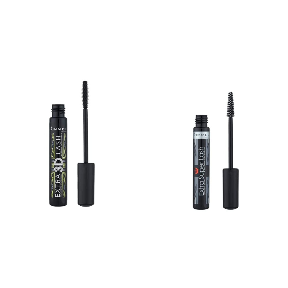 Rimmel Extra 3D Lash Volumising Mascara, Extreme Black, 8ml & Extra Super Lash Volumising Mascara, Black, 8ml