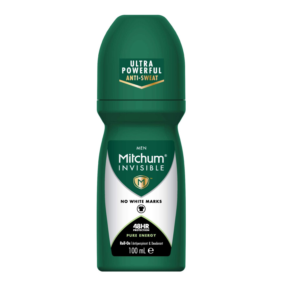 Mitchum Invisible Men 48HR Protection Roll On Anti-Perspirant & Deodorant, No White Marks, Alcohol Free, Pure Energy 100 ml 7246640000