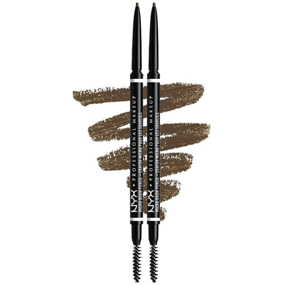 NYX Professional Makeup Micro Brow Pencil, Dual Ended with Mechanical Brow Pencil and Spoolie Brush, Pack of 2, Shade: Ash Brown