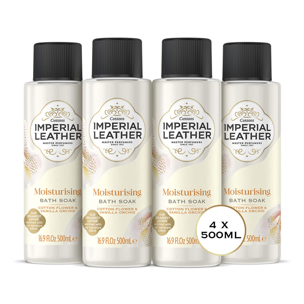 Imperial Leather Moisturising Bath Soak, Cotton Flower & Vanilla Orchid, Rich & Creamy Bubble Bath, Gentle Body Skin Care, Bulk Buy, Pack of 4 x 500ml