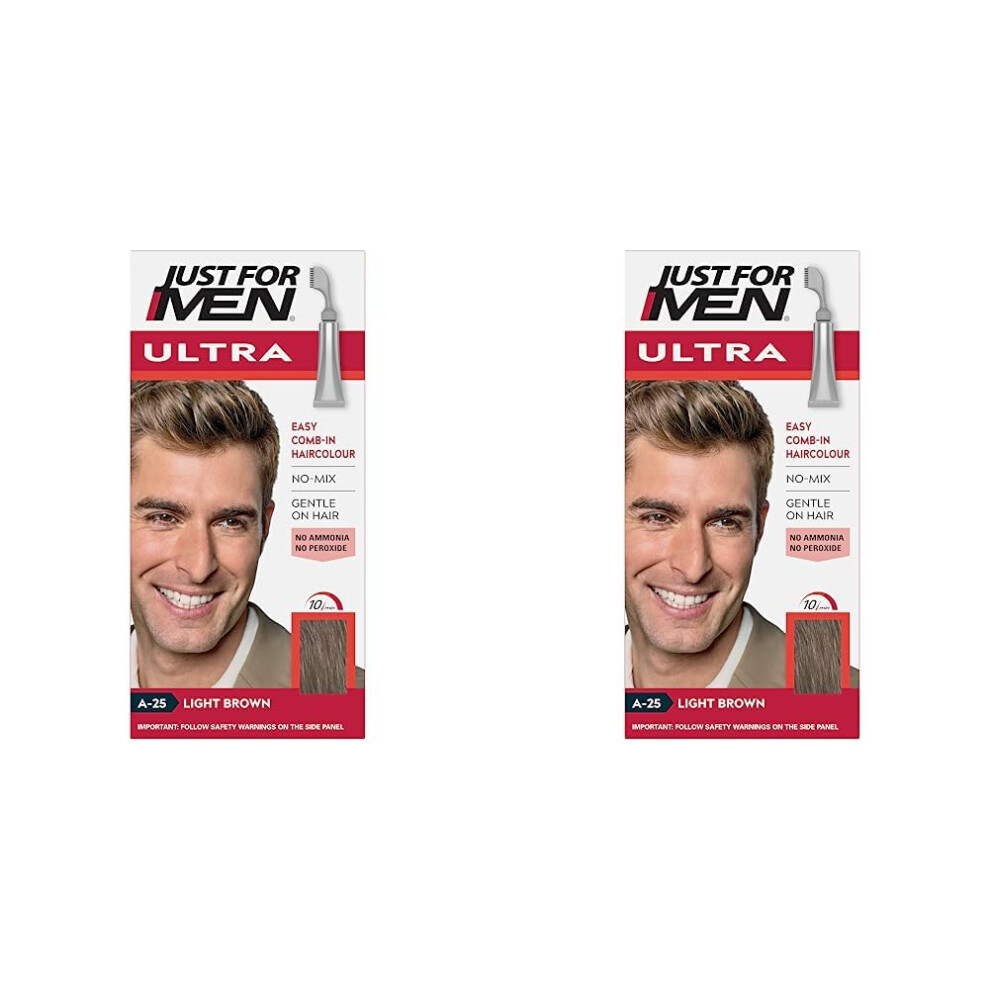 Just For Men Ultra Light Brown Hair Colour Dye, No Mix Comb-In Applicator to Comb Away The Greys, Ammonia & Peroxide Free Ã¢ A25 (Pack of 2)