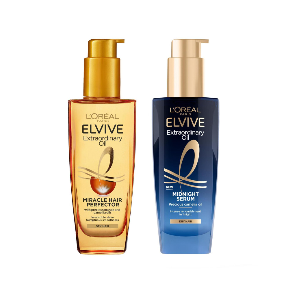 LÃ¢OrÃal Paris Elvive Extraordinary Oil Nourished Hair Treatment Set, Ultimate Day & Night Routine for Dry Hair, Bundle 2 x 100ml