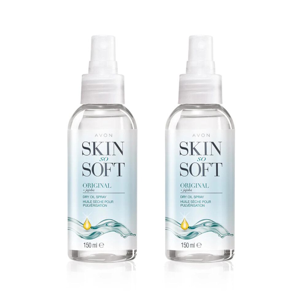 Avon Skin So Soft Dry Oil Spray 150ml Duo, Locks in Moisture, Formulated with Jojoba Oil and Vitamin E, Quick Dry Formula, Cruelty Free