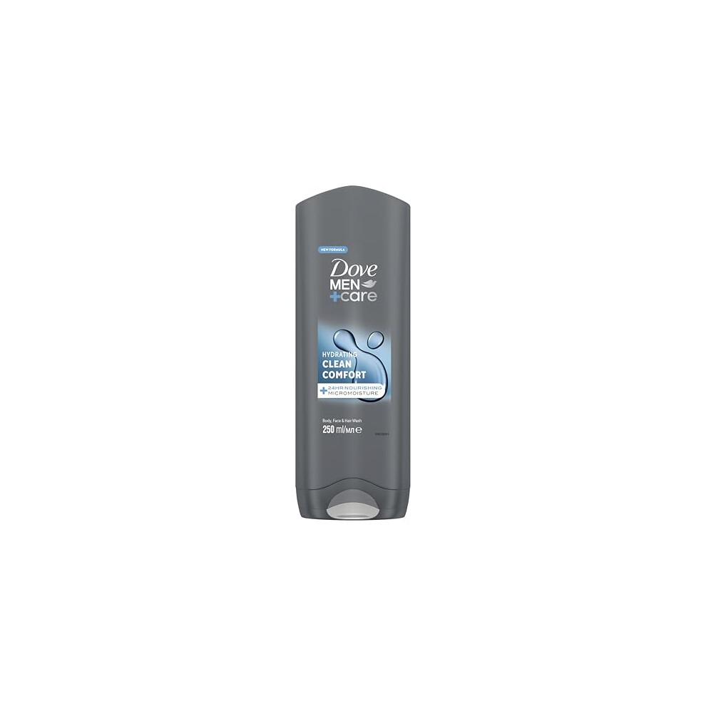 Dove Men+Care Hydrating Clean Comfort 3-in-1 Hair, Body and Face Wash with 24-hour nourishing MicroMoisture technology body wash for men 250 ml