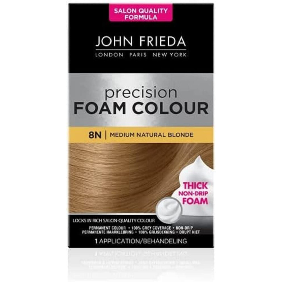 John Frieda Precision Foam Colour Number 8N, Medium Natural Blonde, 1 Count (Pack Of 1)