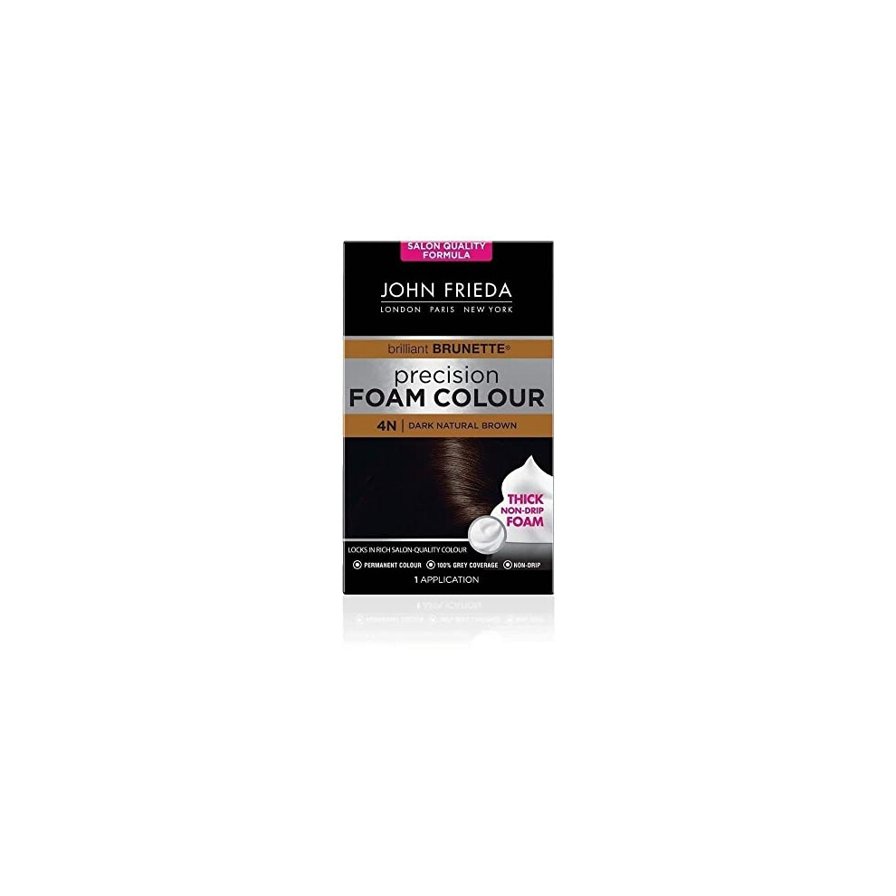 John Frieda Precision Foam Colour 4N, Salon-Finish Dark Natural Brown Hair Dye, Dark Brown Permanent Hair Colour, 100% Grey Coverage