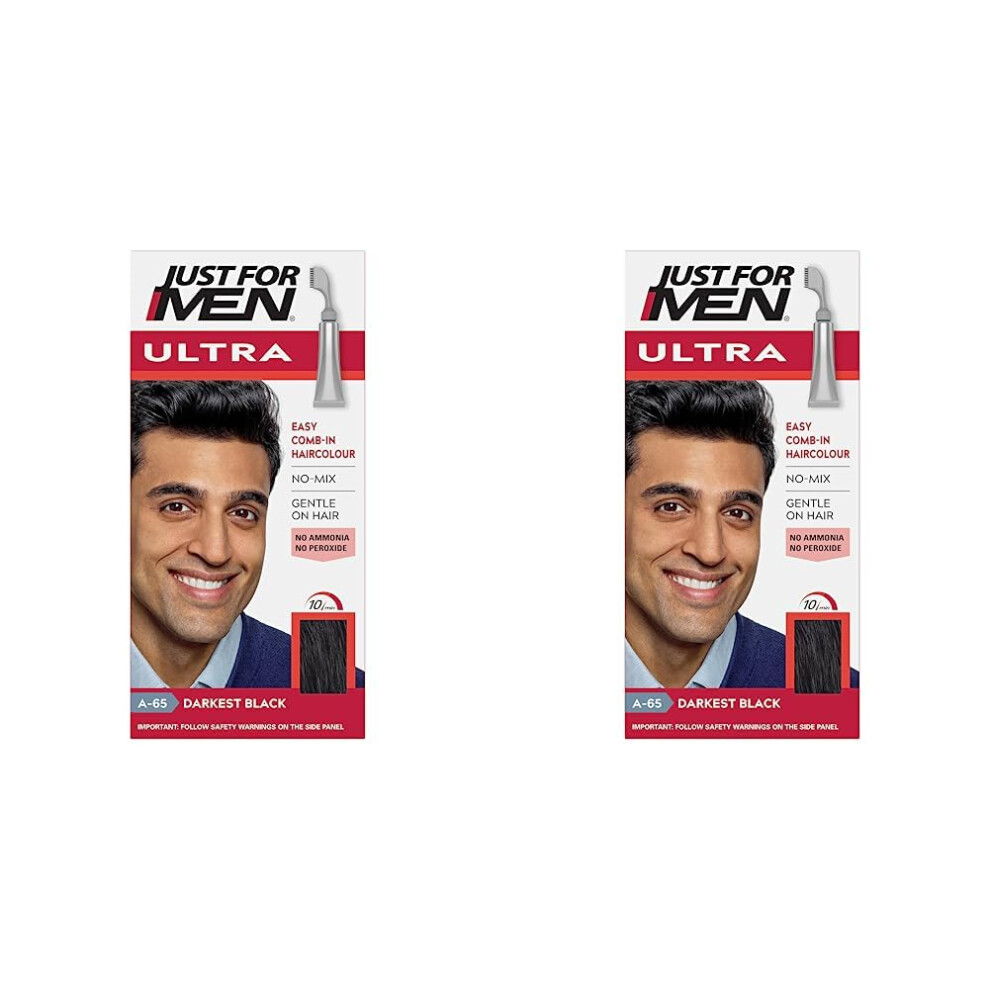 Just For Men Ultra Darkest Black Hair Colour Dye, No Mix Comb-In Applicator to Comb Away The Greys, Ammonia & Peroxide Free Ã¢ A65 (Pack of 2)